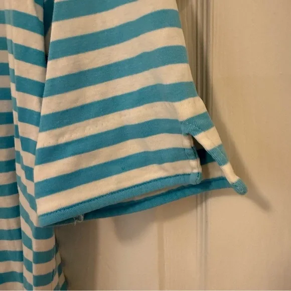 Like New Vintage Lauren Ralph Lauren Blue Striped Elbow-Sleeve Henley Top - Picture 2 of 4